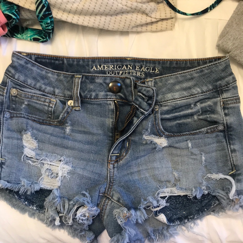 Distressed jean shorts